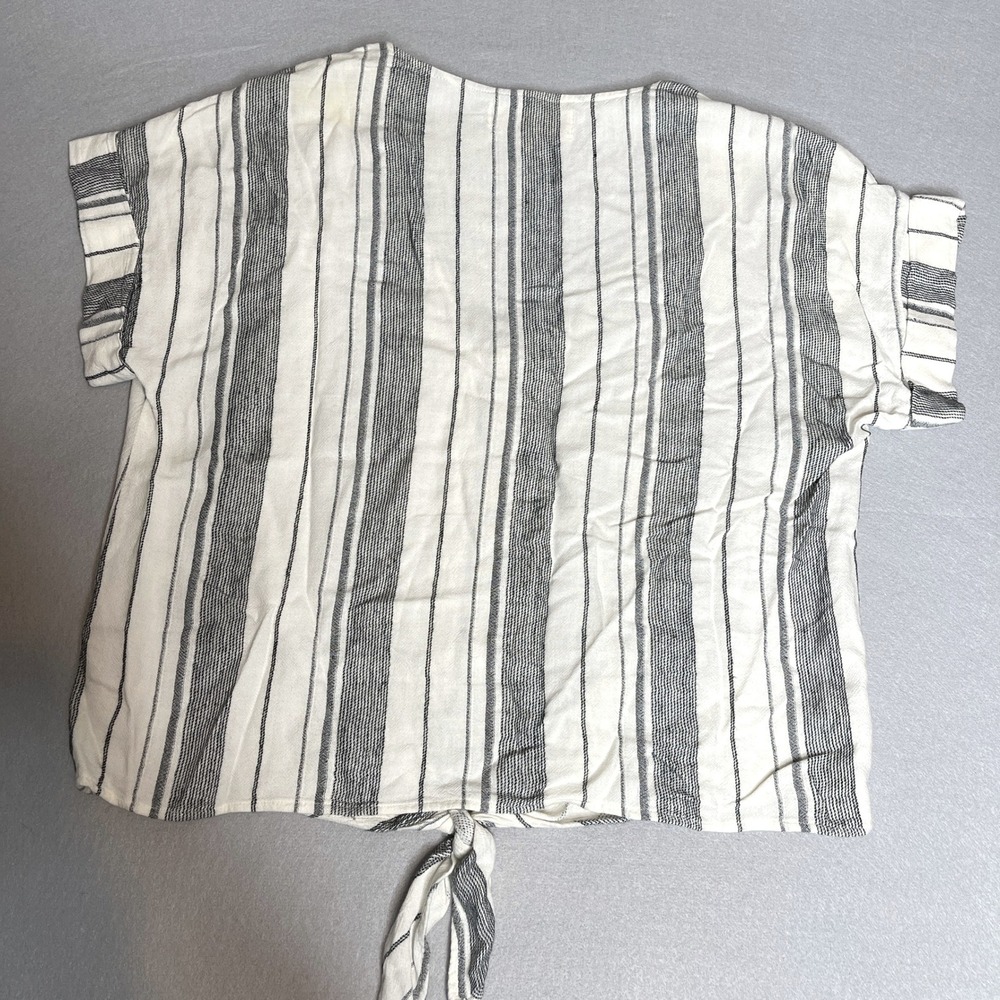 Cloth & Stone Anthropologie Striped V Neck‎ Button Down Linen Blend Top - Picture 3 of 5